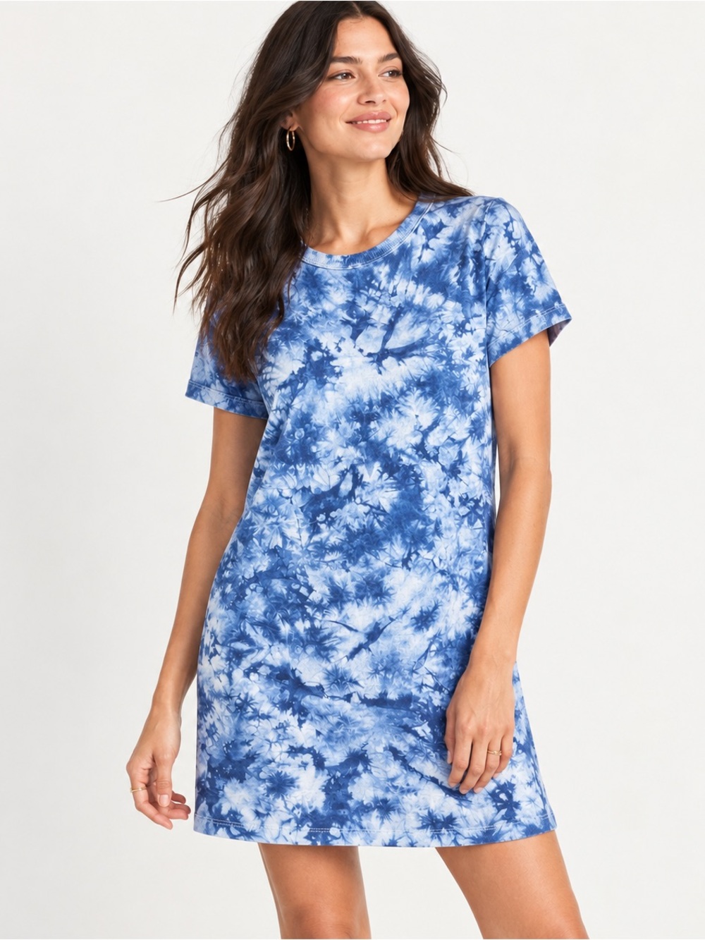 Old Navy Blue and White Tie-Dye Shirt Dress Size Medium
